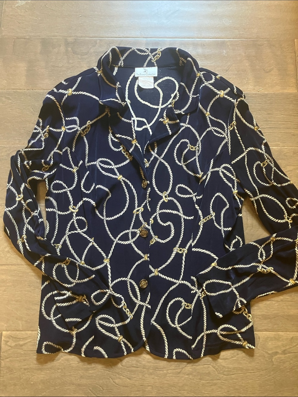The Travel Collection Navy Rope-Print Button Front Blazer Jacket
